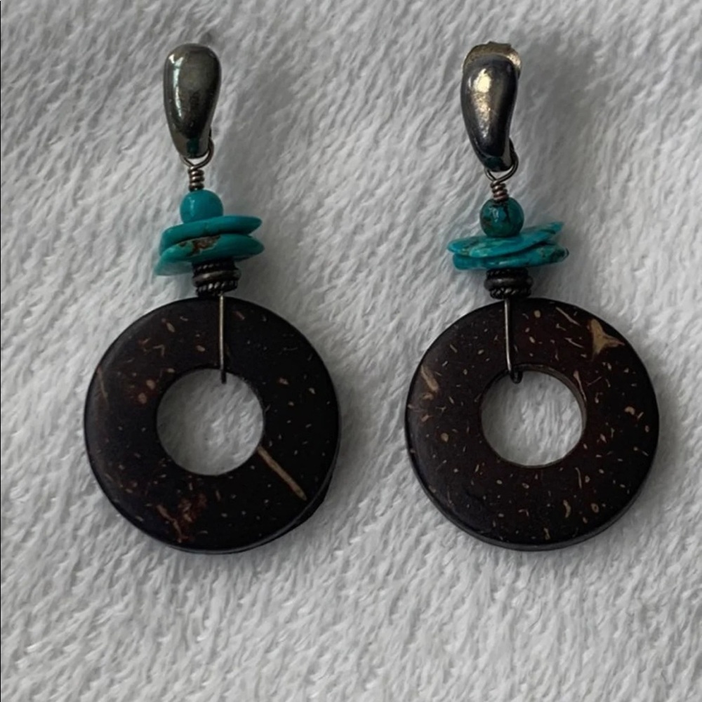 Coconut Shell turquoise Sterling Silver Earrings